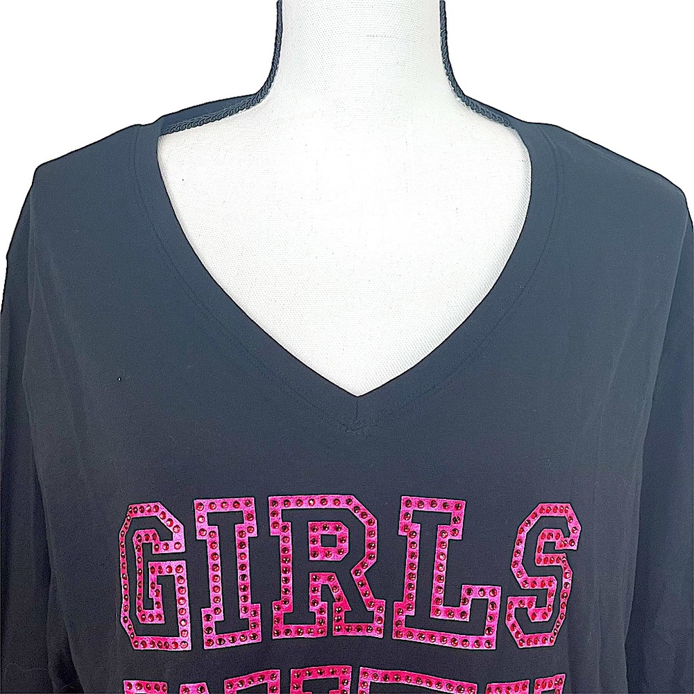 NWT Girls with Guns Black & Pink Long Sleeve V- Neck Tee Plus Size 2XL - Picture 5 of 11